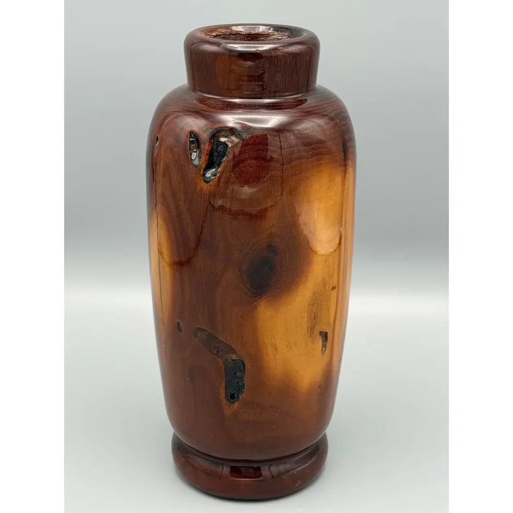 Vintage Hand Turned Wood Vase Burl Grain Studio Art Decorative Vessel
